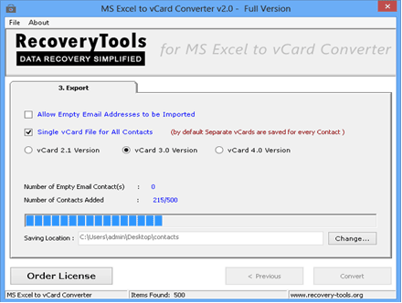check status window showing conversion counts of excel contacts
