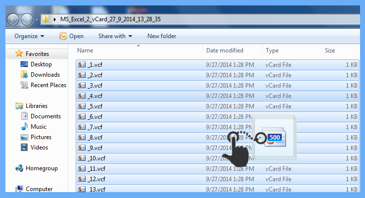 select all vcf file at once to transfer them into outlook