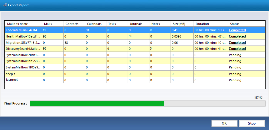 Start Exchange Export