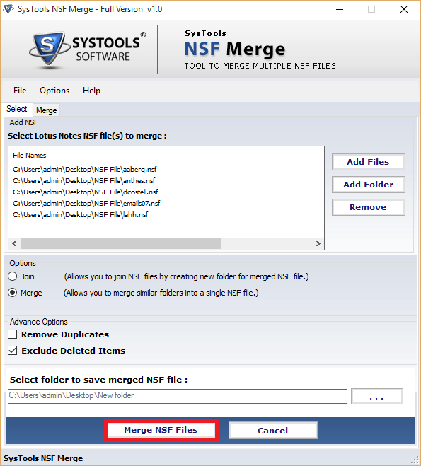 Click Merge NSF Files