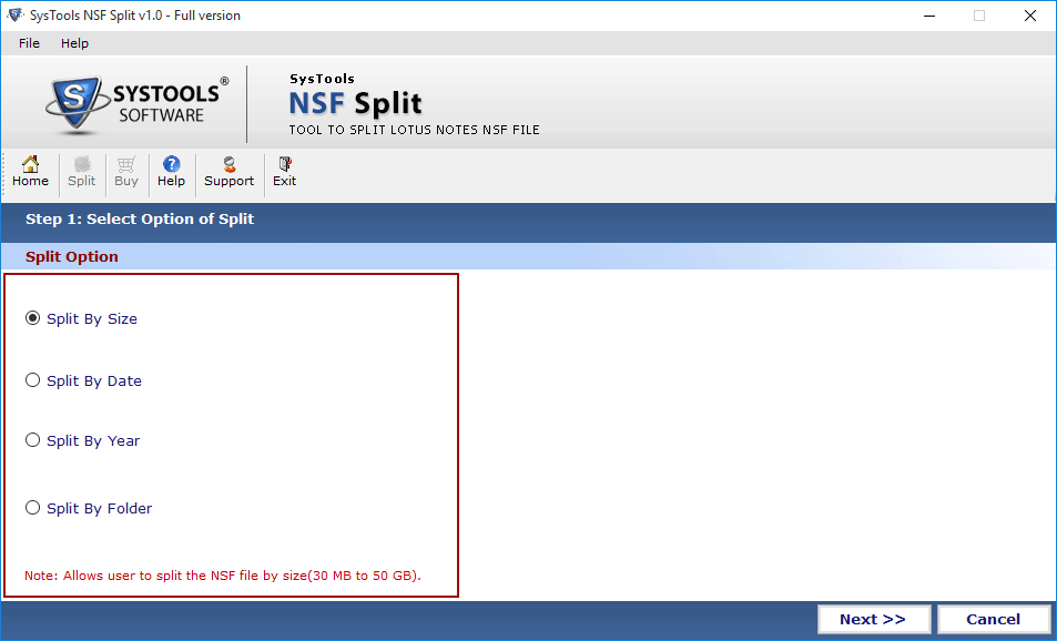 Split nsf by Size