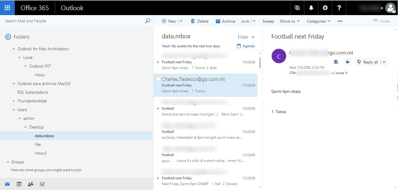 View MBOX data in Office 365