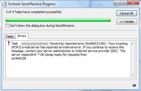 pop3 email server error