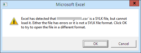 Fix SYLK File Format is Not Valid Error