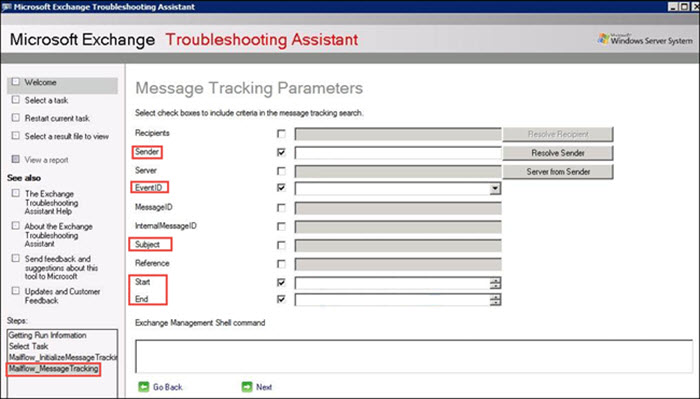 Message Tracking Tool Parameters