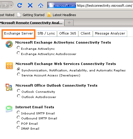 Exchange Remote Connectivity Analyzer Tool