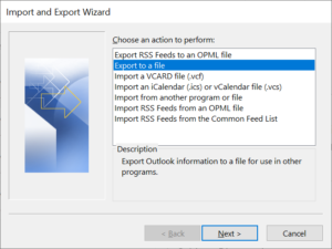 Import and Export Wizard