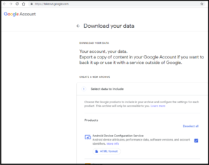 Google Takeout Account