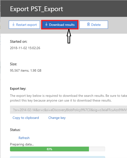Export Office 365 Mailbox to PST Results